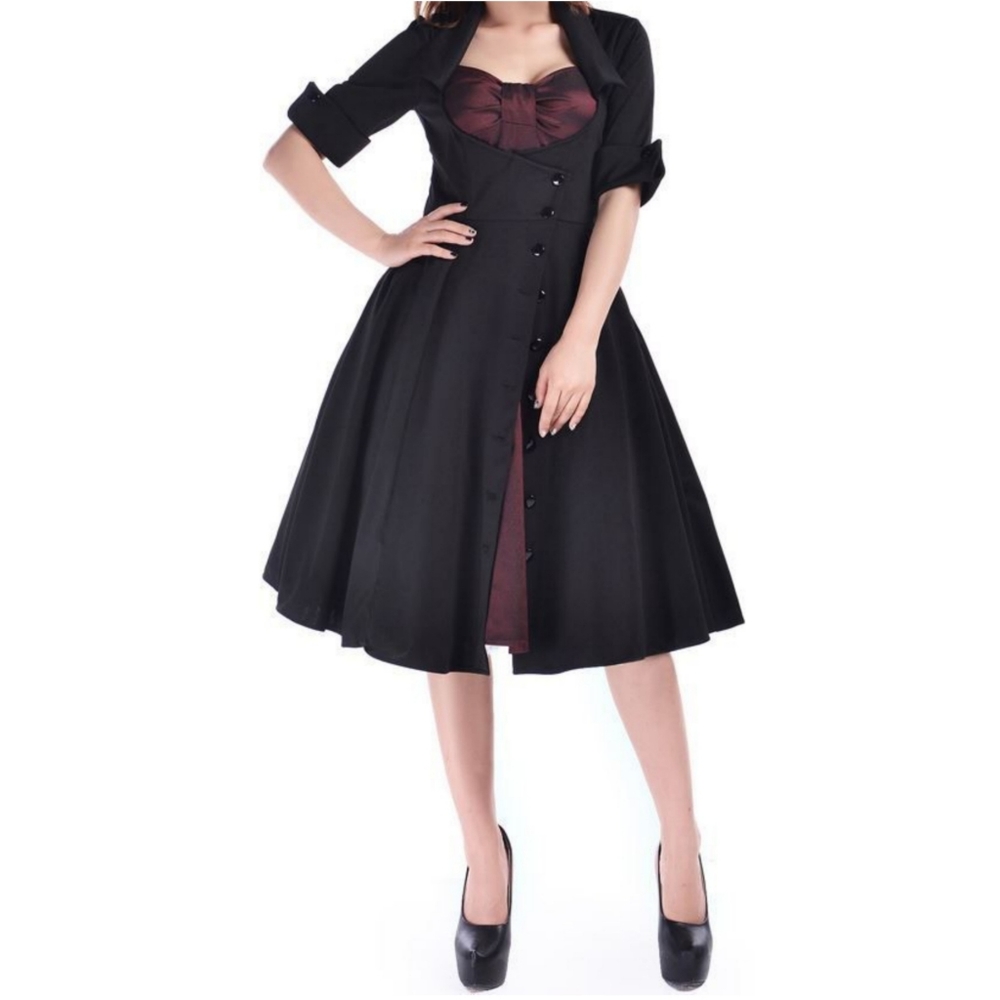 Chicstar vintage style 60s 70s dress corset pinup red black dress. US 4